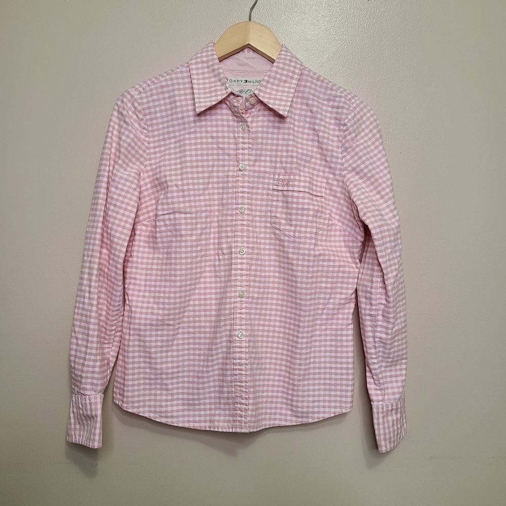 Tommy Hilfiger Pink & White Cotton Buffalo Plaid Button Down